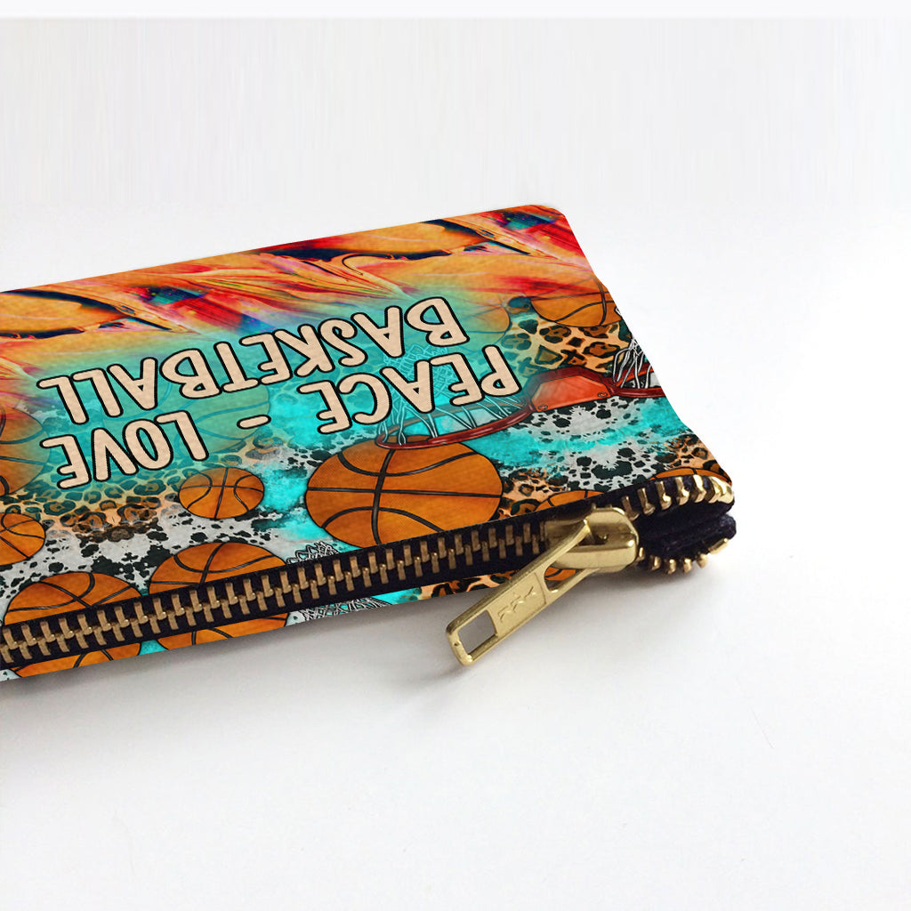 Sac de basket personnalisé Peace Love Basketball Leopard - Pochette de basket personnalisée