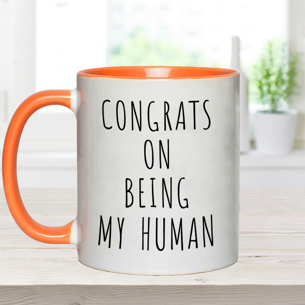 Félicitations pour être mon humain ! – Mug personnalisé avec motif chien