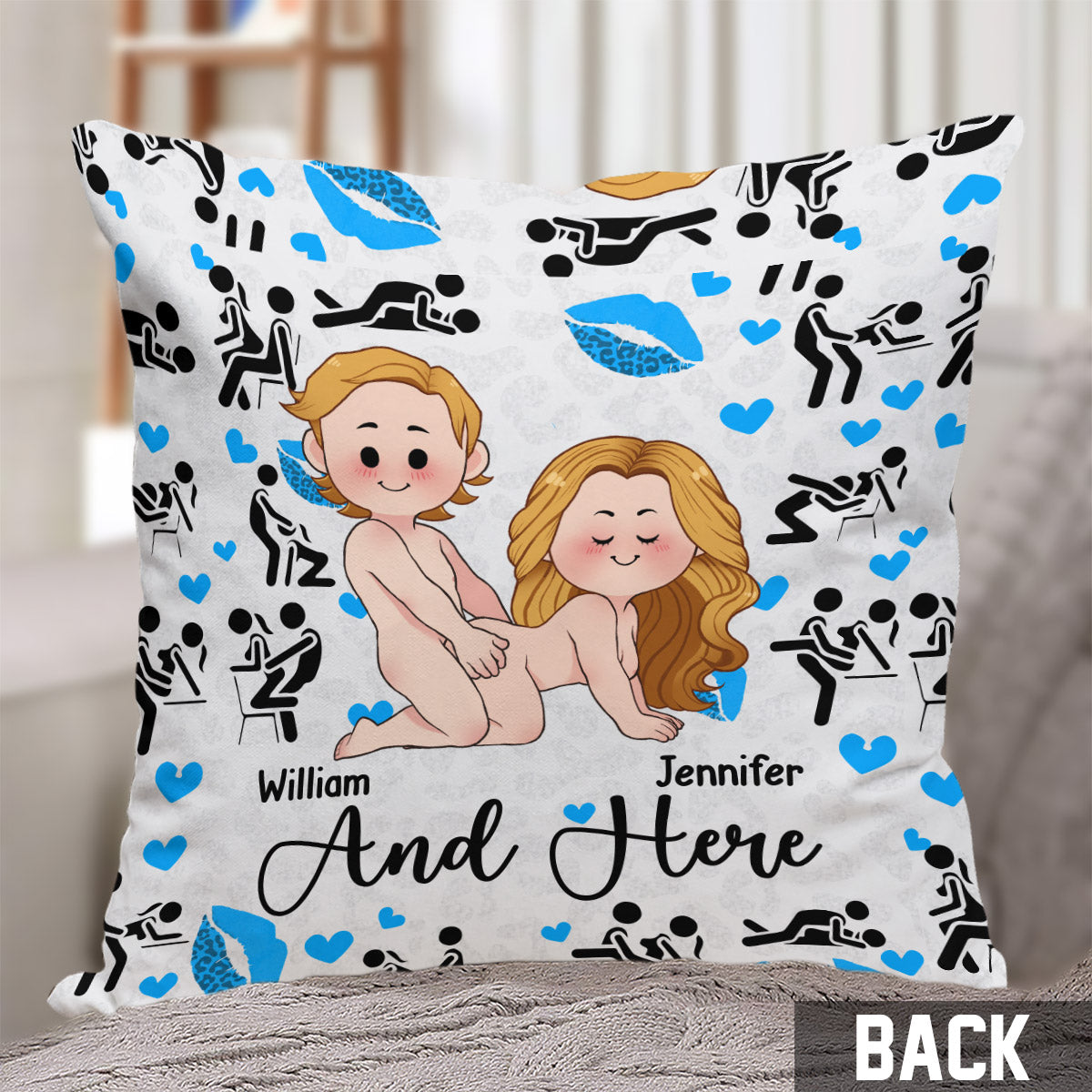 Nous avons fait l'amour ici et ici - Coussin décoratif personnalisé pour couple