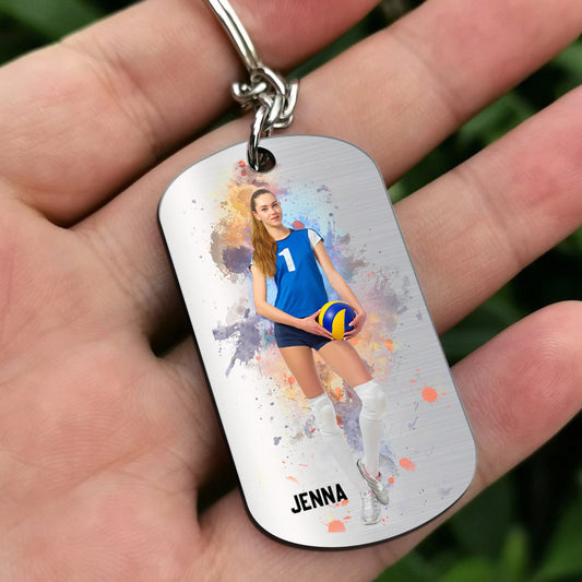 Juste une fille avec des objectifs - Porte-clés personnalisé en acier inoxydable sur le thème du volley-ball