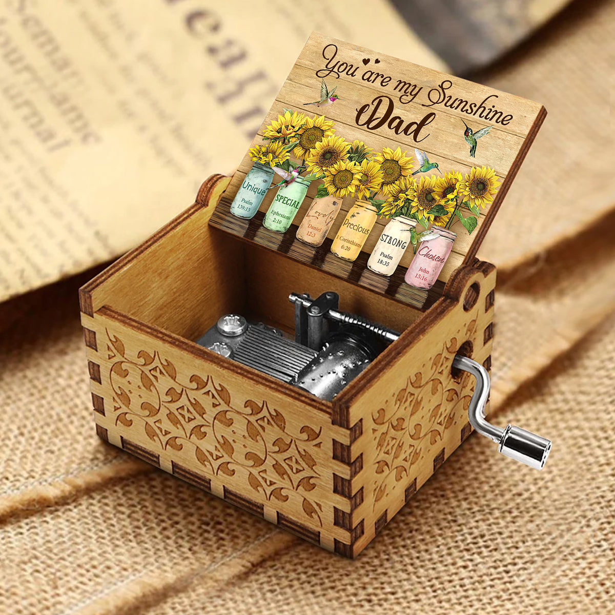 Tu es mon rayon de soleil - Cadeau pour maman, grand-mère, petite-fille, amie, sœur - Boîte à musique à manivelle personnalisée