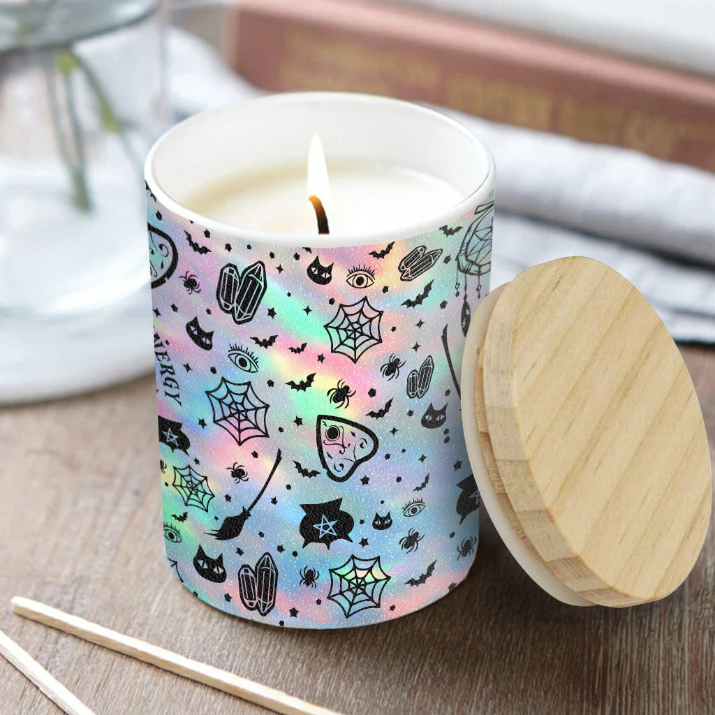 Ne jouez pas avec mon énergie - Bougie de sorcière personnalisée avec couvercle en bois