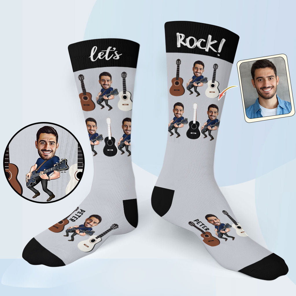 Let's Rock - Cadeau guitare pour mari, lui, petit ami, père, fils - Chaussettes personnalisées