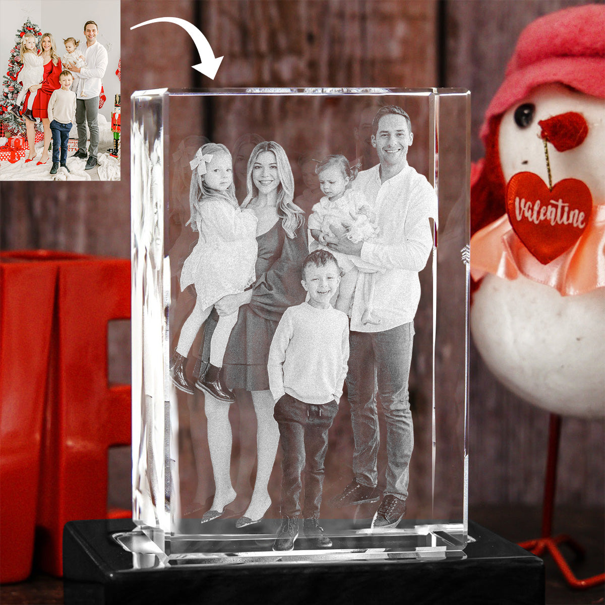 Custom Photo - Personalized Family Laser Engraving 3D Cuboid Shaped Crystal Lamp