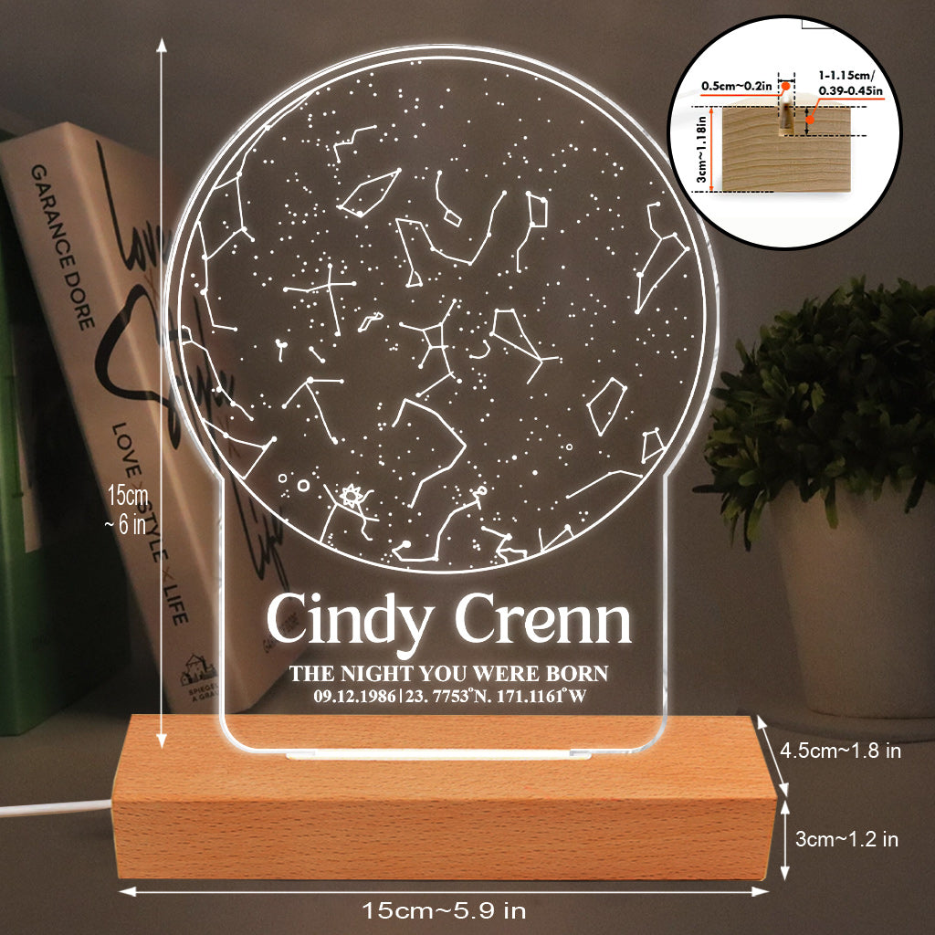 Carte du ciel du jour de ta naissance - Plaque lumineuse personnalisée en forme de fille