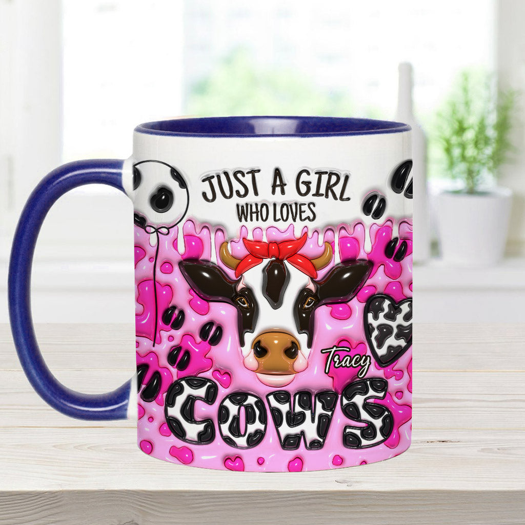 Mug personnalisé « Juste une fille qui aime les vaches » avec motif vache