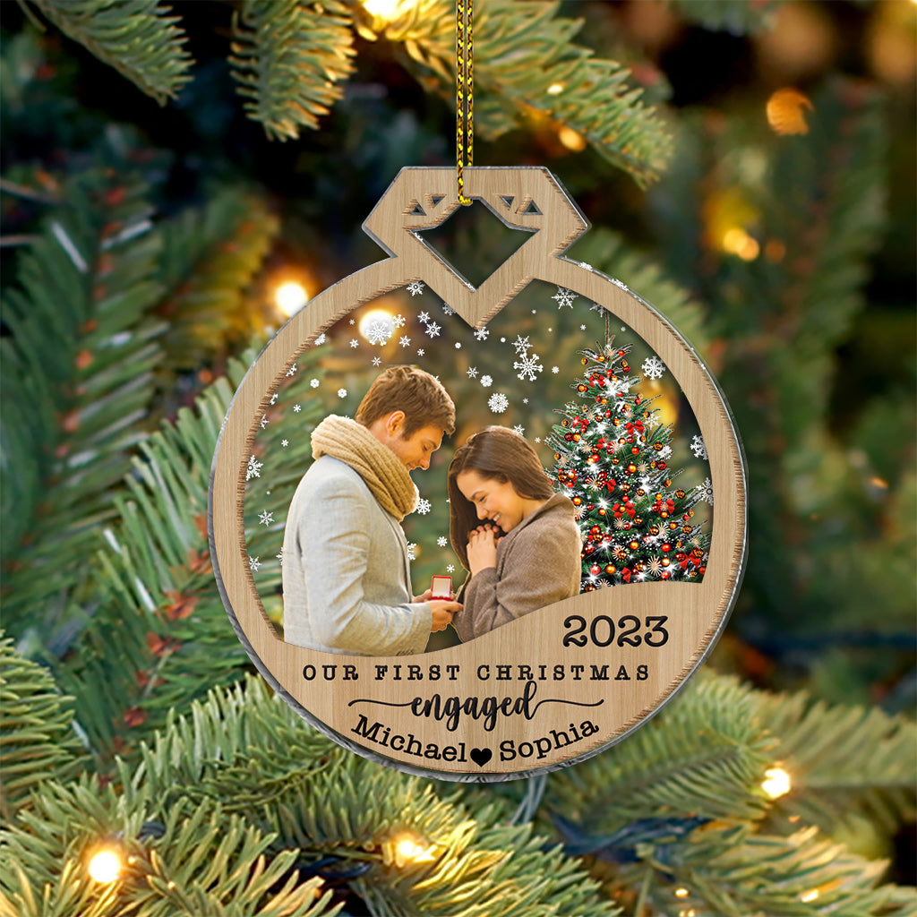 Our First Christmas Engaged - Personalized Engagement 2 Layered Piece Mix Ornament