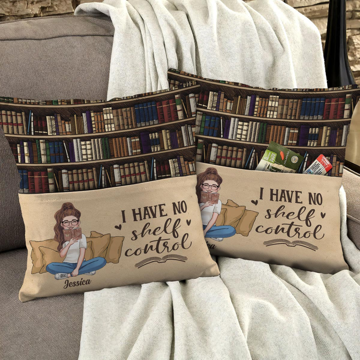Je n'ai aucun contrôle sur mes étagères - Coussin de poche à livres personnalisé