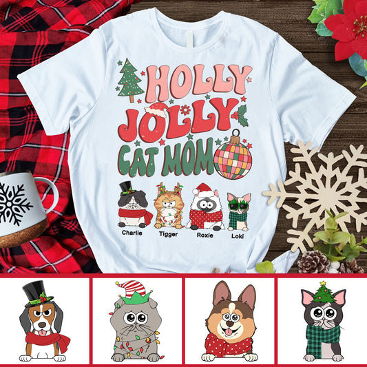 Maman chat/maman chien - T-shirt et sweat à capuche personnalisés pour chat Holly Jolly