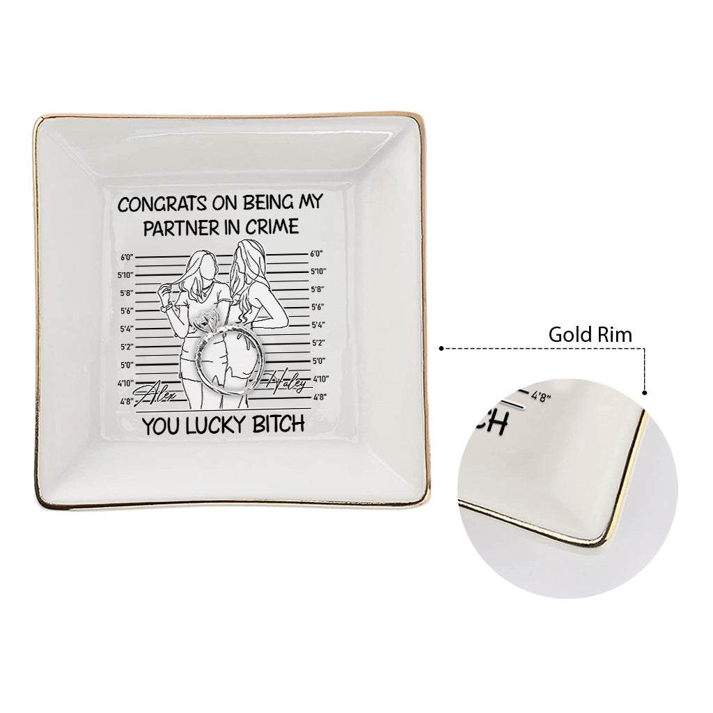 Congrats On Being My Partner In Crime - Gift for friend - Personalized Jewelry Dish