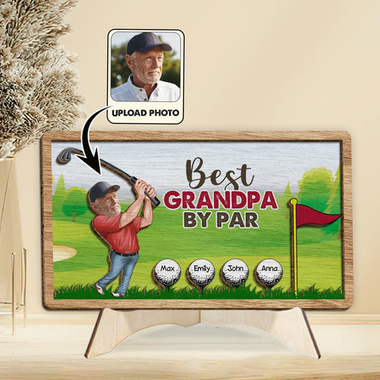 Meilleur grand-père selon le par - Plaque de bois personnalisée à 2 couches sur le thème du golf