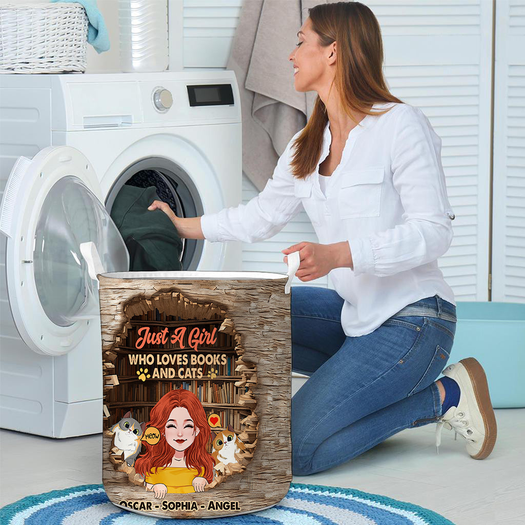 Panier de rangement de livres personnalisé « J’aime les livres et les chats »