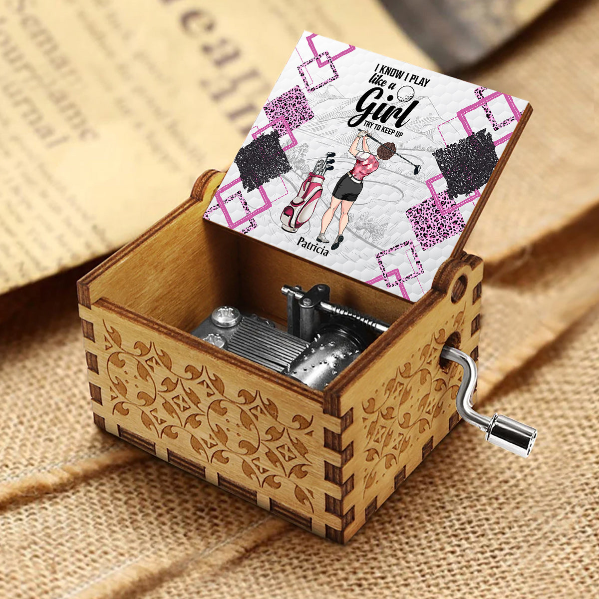 Golf Instruction - Golf gift for her, girlfriend, wife, daughter - Personalized Hand Crank Music Box