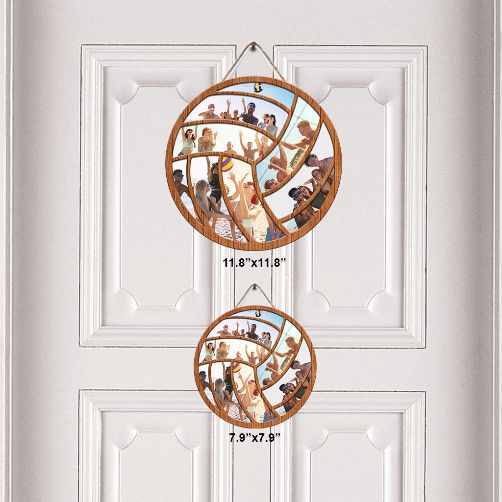 Collage photo cadeau pour joueur de volley-ball - Panneau rond en bois personnalisé sur le thème du volley-ball