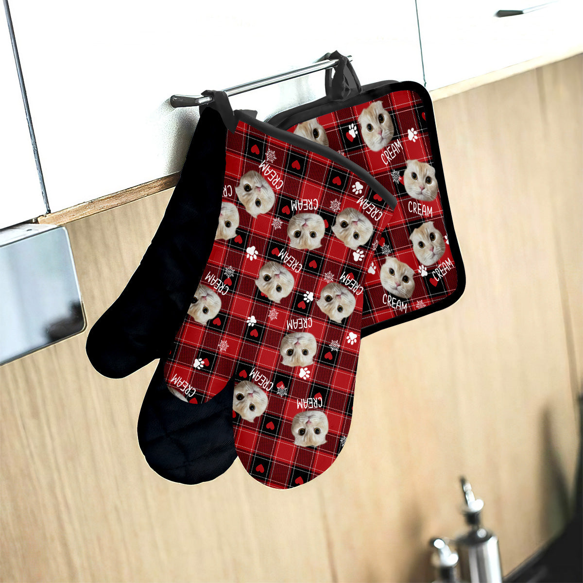 Couverture photo personnalisée pour animaux de compagnie - Cadeau idéal pour les amoureux des chats et des chiens - Ensemble de gants de cuisine et maniques personnalisés