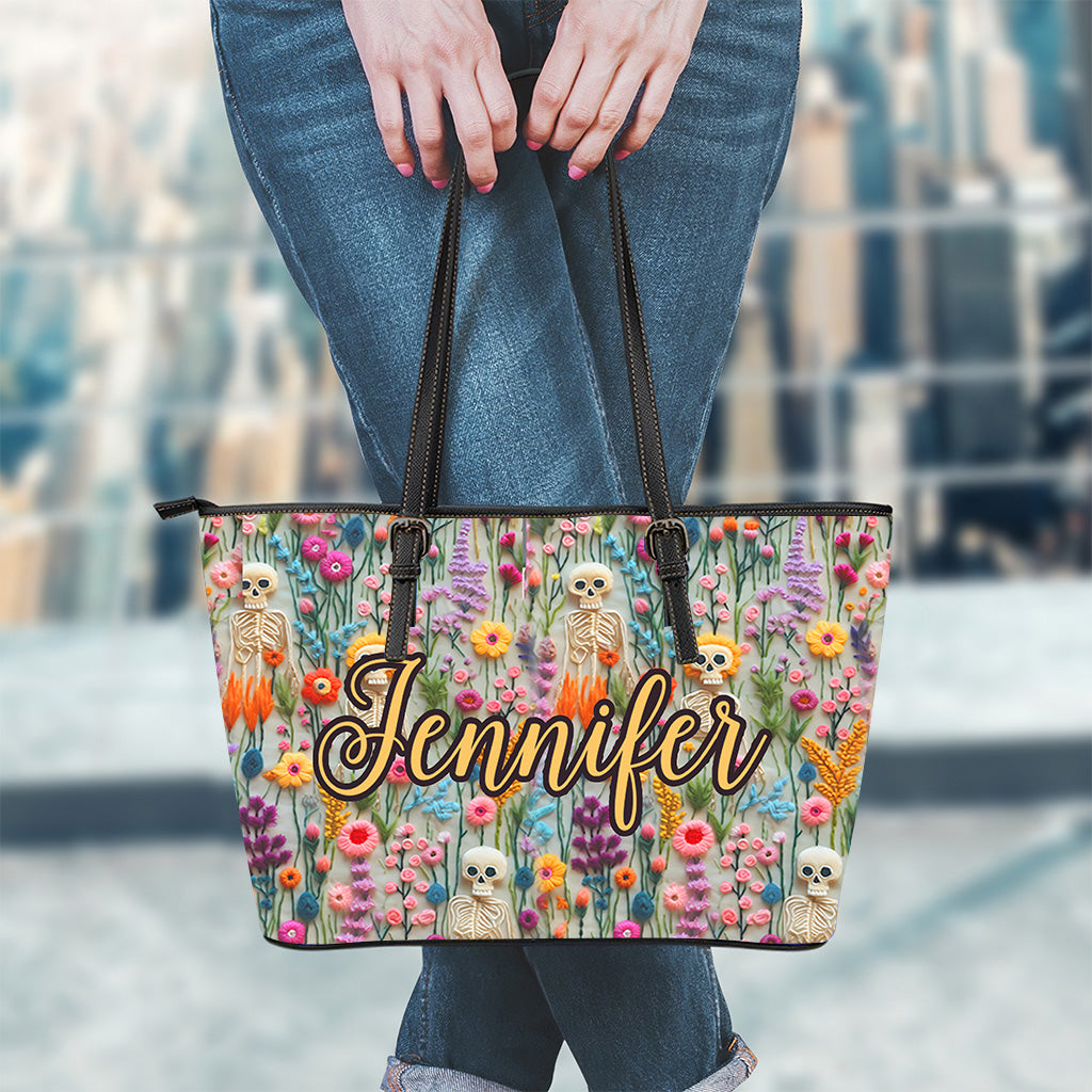 Sac en cuir à motif floral squelette et tête de mort personnalisée