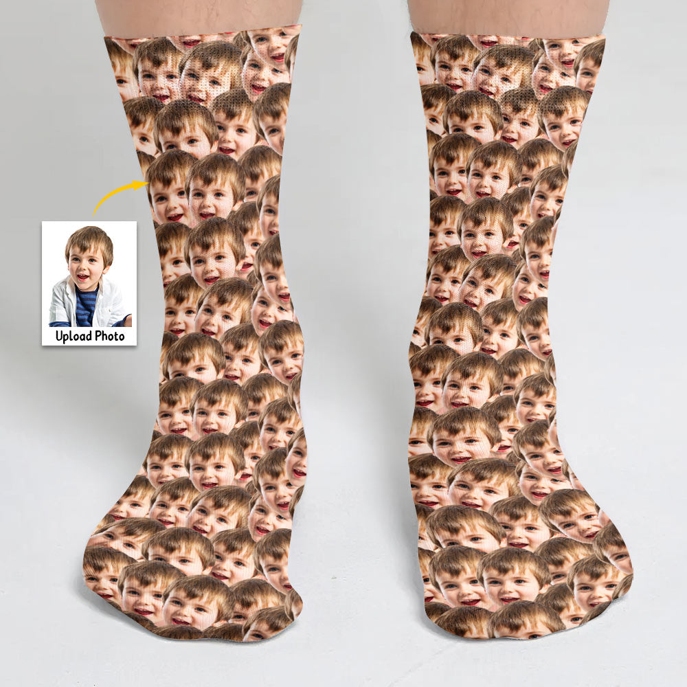Chaussettes personnalisées pour petit-fils avec visage imprimé - Modèle à motif imprimé
