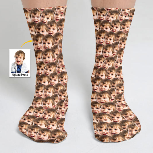 Chaussettes personnalisées pour petit-fils avec visage imprimé - Modèle à motif imprimé