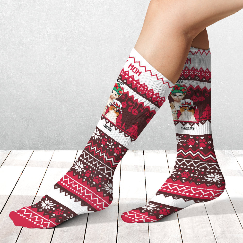 Maman chat/Maman chien/Maman à fourrure/Papa ​​chat/Papa ​​chien - Chaussettes personnalisées à motifs moches pour chiens