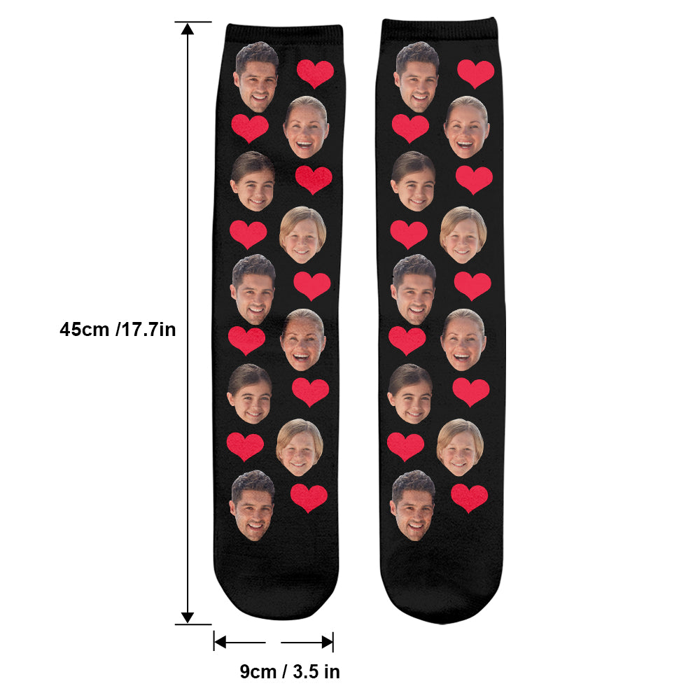 Chaussettes personnalisées pour toute la famille, motif cœur et visage personnalisé