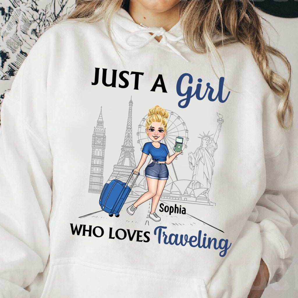 Juste une fille qui aime voyager - T-shirt et sweat à capuche de voyage personnalisés