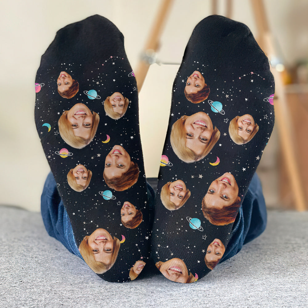 Chaussettes personnalisées pour meilleure amie - Visage personnalisé Galaxy