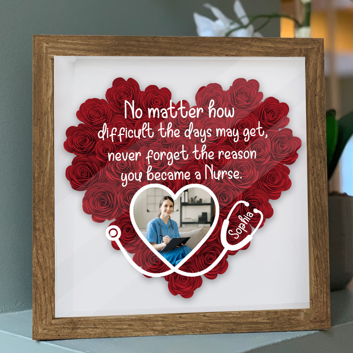 No Matter How Difficulty - Personalized Nurse Flower Shadow Box