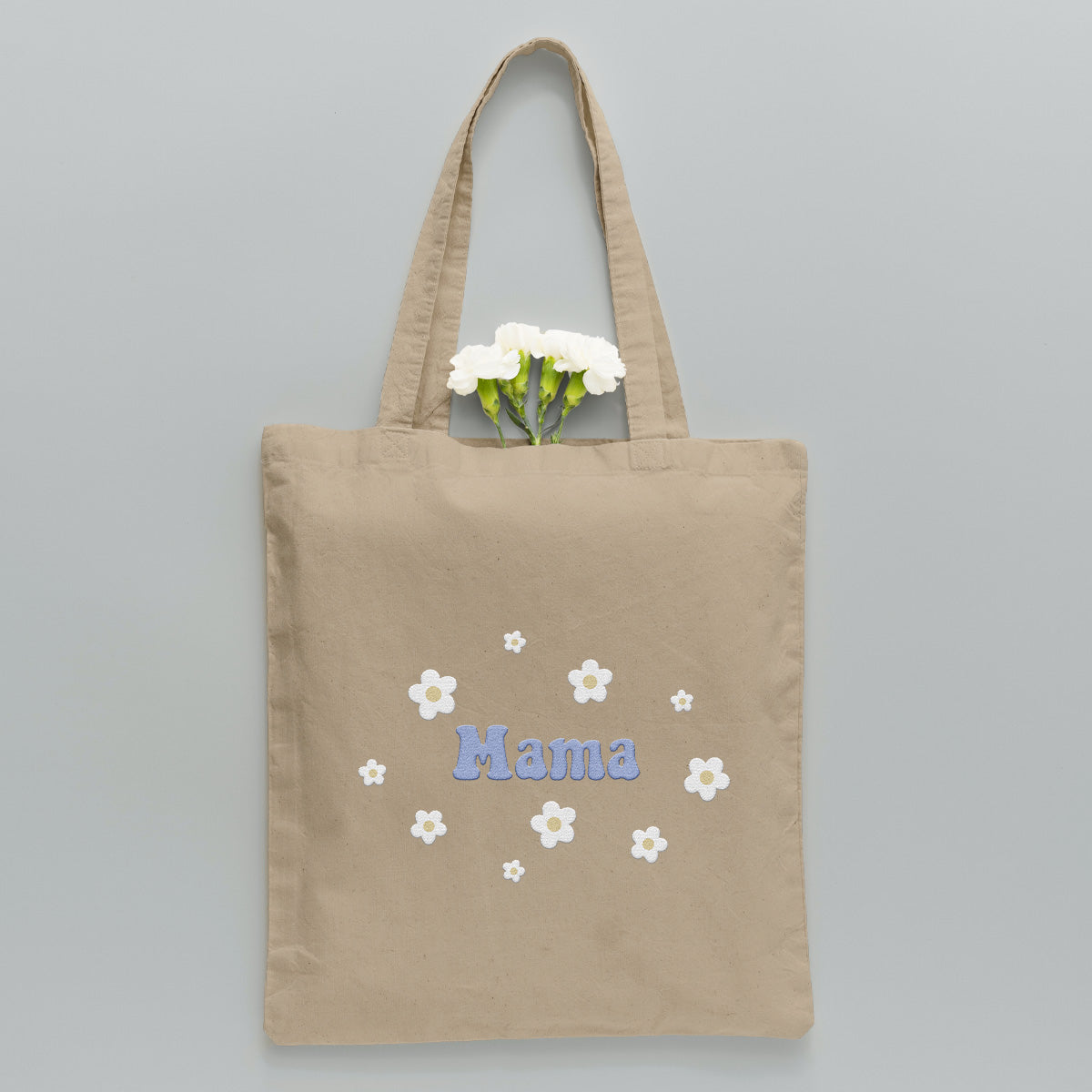 Sac fourre-tout brodé personnalisé avec nom et fleur - Nom personnalisé pour maman