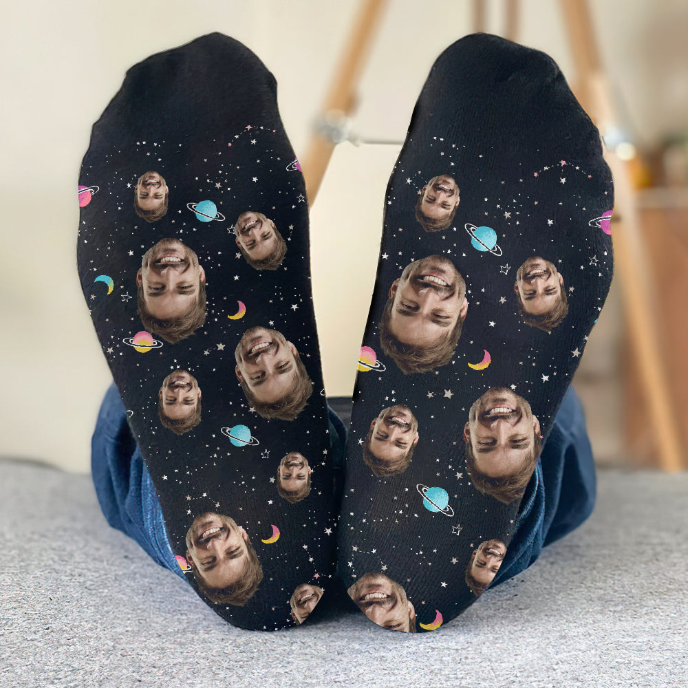 Chaussettes personnalisées pour beau-père - Face personnalisée Galaxy