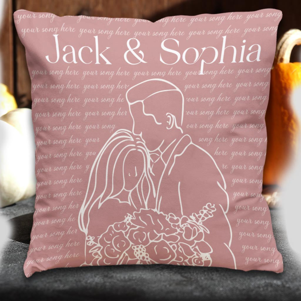 Coussin décoratif personnalisé avec paroles de chansons de mariage pour mari et femme