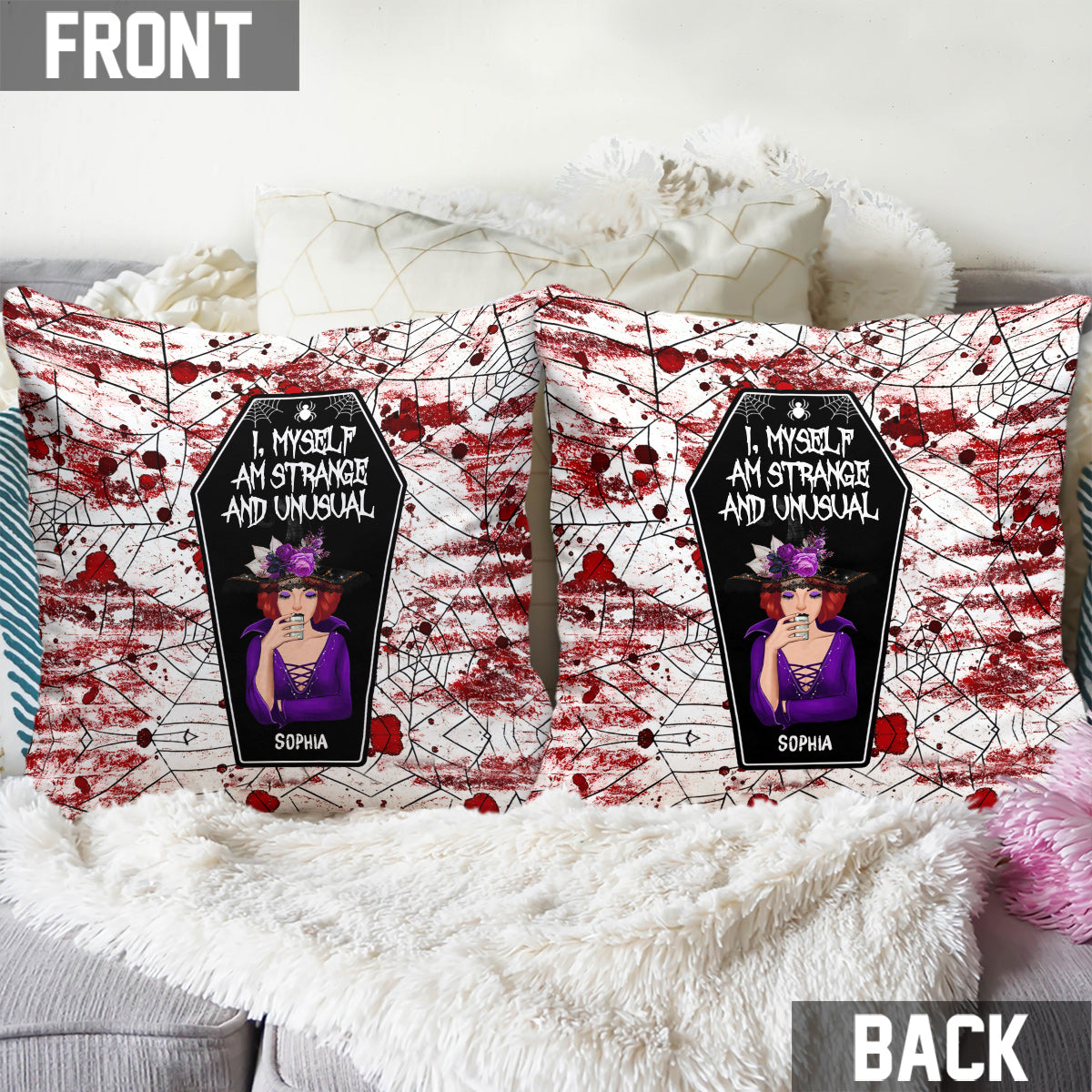 Je suis moi-même étrange et inhabituelle - Coussin décoratif personnalisé Sorcière