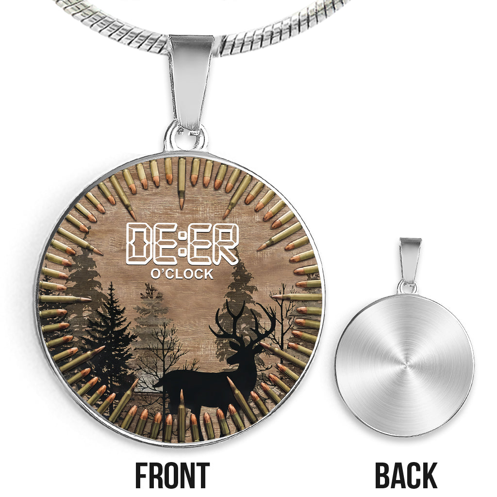 Collier pendentif rond Deer O'Clock - Chasse