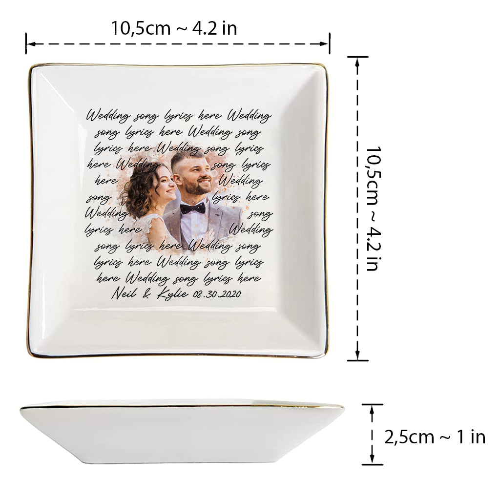 Paroles de chansons de mariage avec portrait aquarelle personnalisé - Porte-bijoux personnalisé pour mari et femme