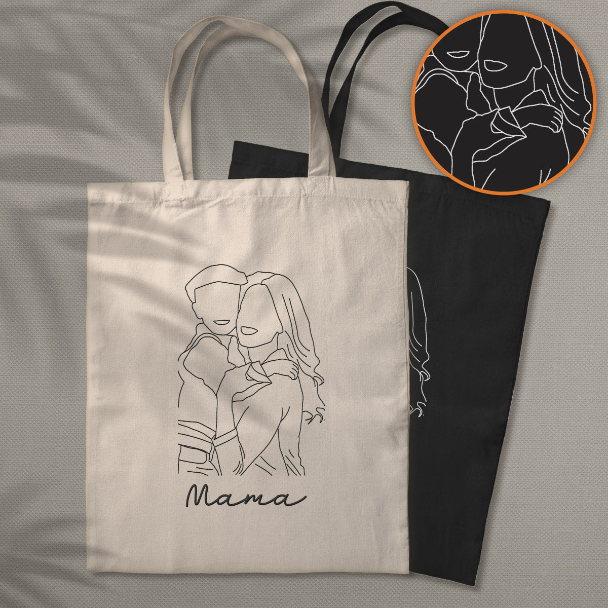 Sac fourre-tout brodé personnalisé avec photo au trait - Sac fourre-tout brodé personnalisé pour maman