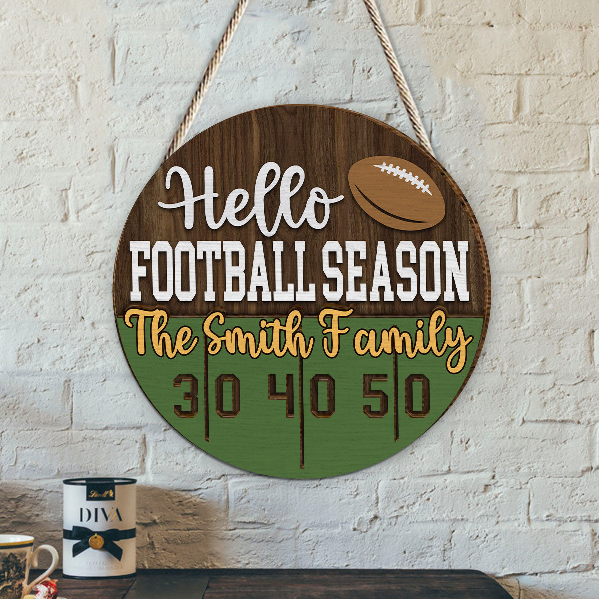 Bonjour la saison de football ! - Panneau/plaque en bois personnalisé(e) à 2 couches sur le thème du football