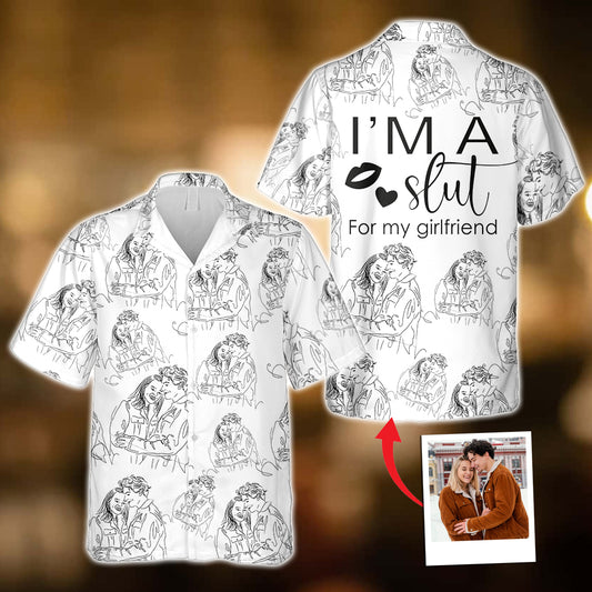 Dessin au trait personnalisé pour couple - Cadeau pour petit ami et petite amie - Chemise hawaïenne personnalisée