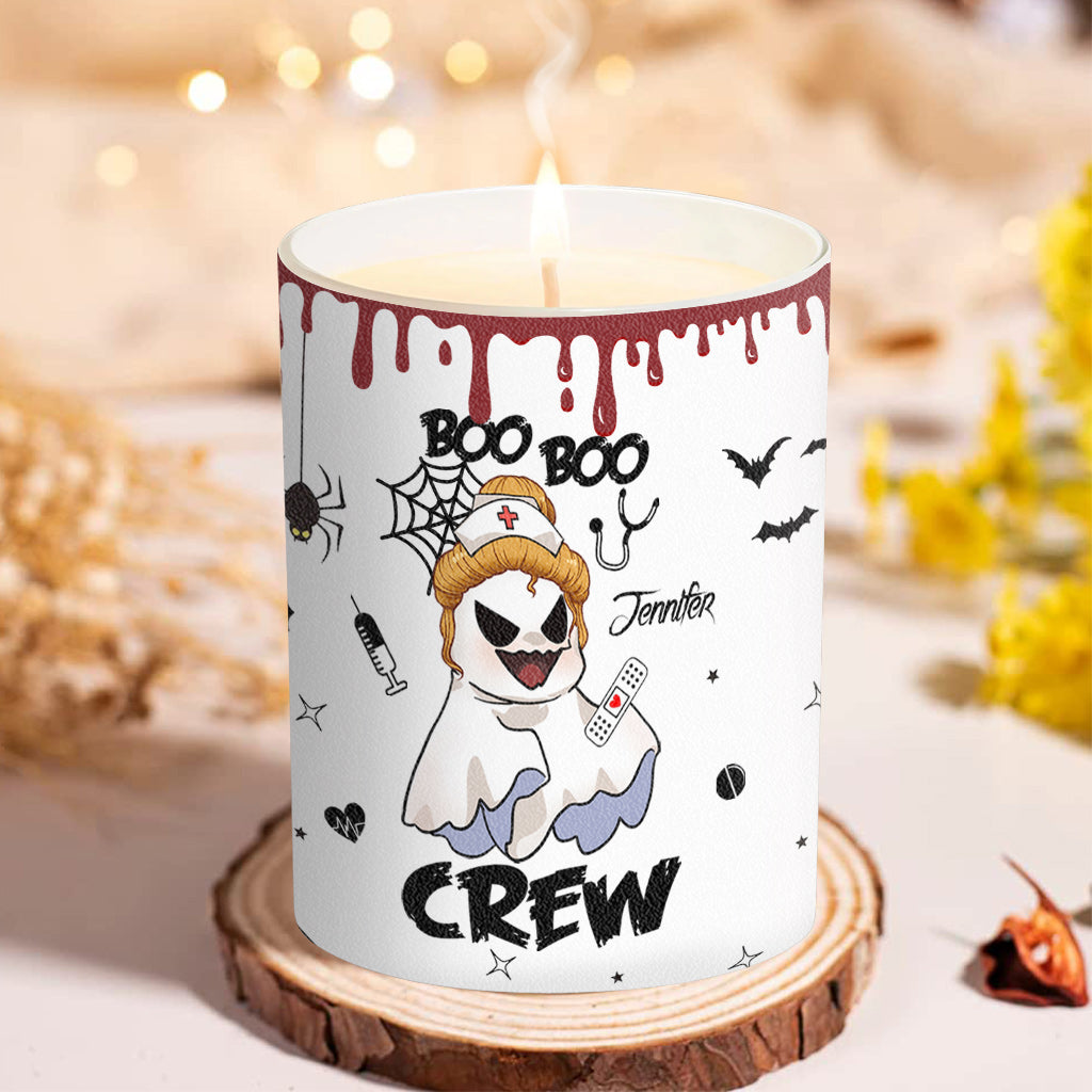 Bougie personnalisée Boo Boo Crew pour infirmière avec couvercle en bois