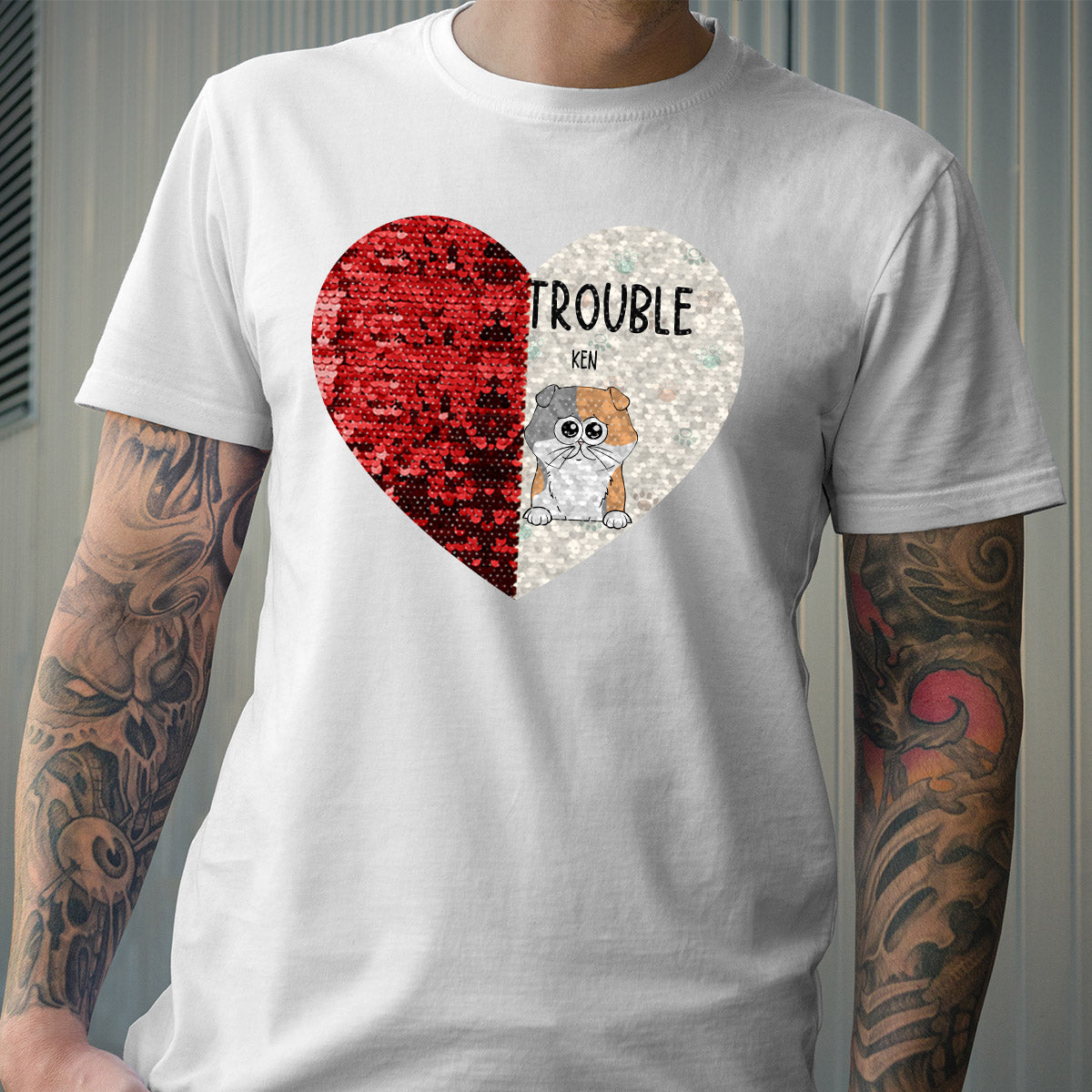 Double Trouble - Cadeau pour les amoureux des chiens - T-shirt à sequins personnalisé