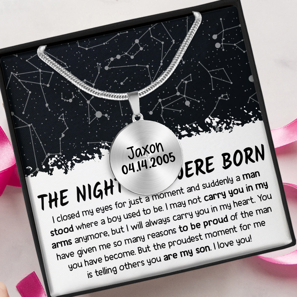 La nuit de ta naissance - Collier pendentif rond personnalisé pour fils