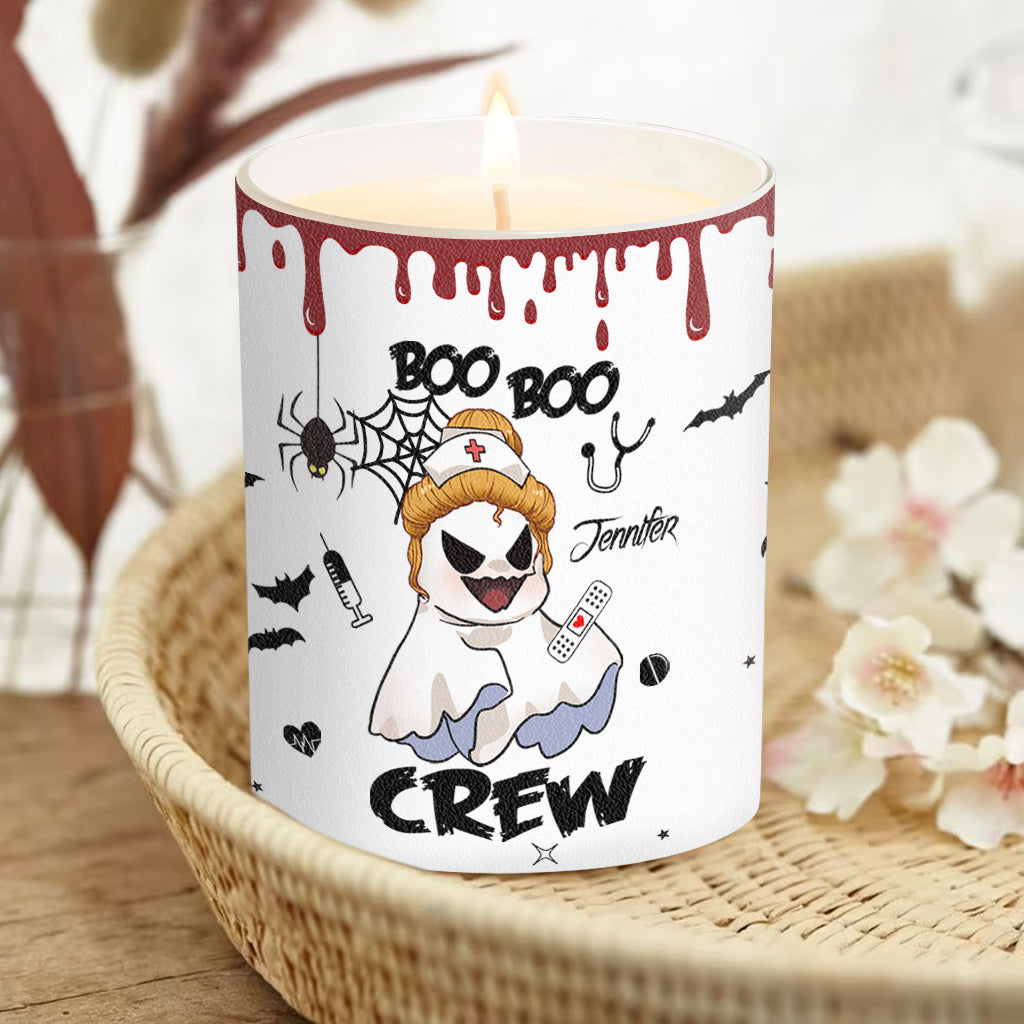 Bougie personnalisée Boo Boo Crew pour infirmière avec couvercle en bois