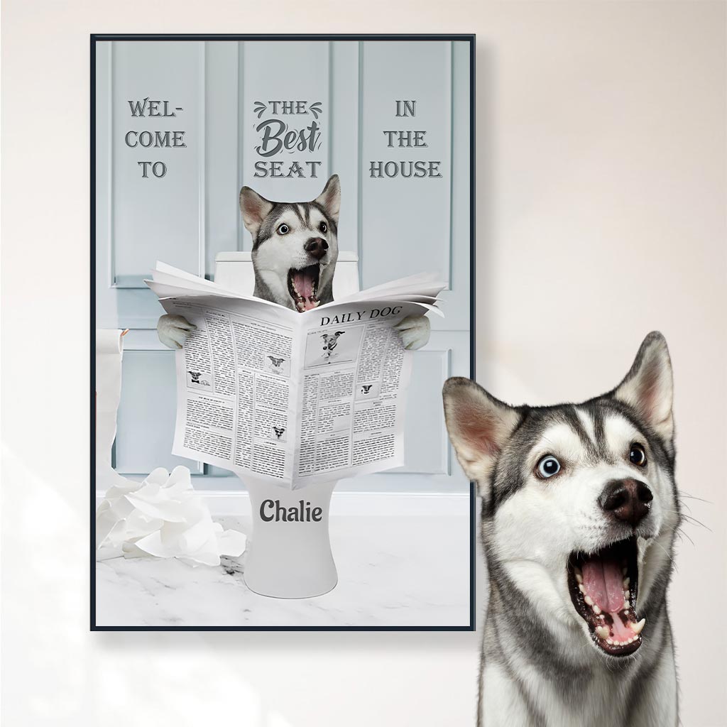 Panneau de toilettes humoristique « Meilleur siège de la maison » - Toile et affiche personnalisées pour chiens
