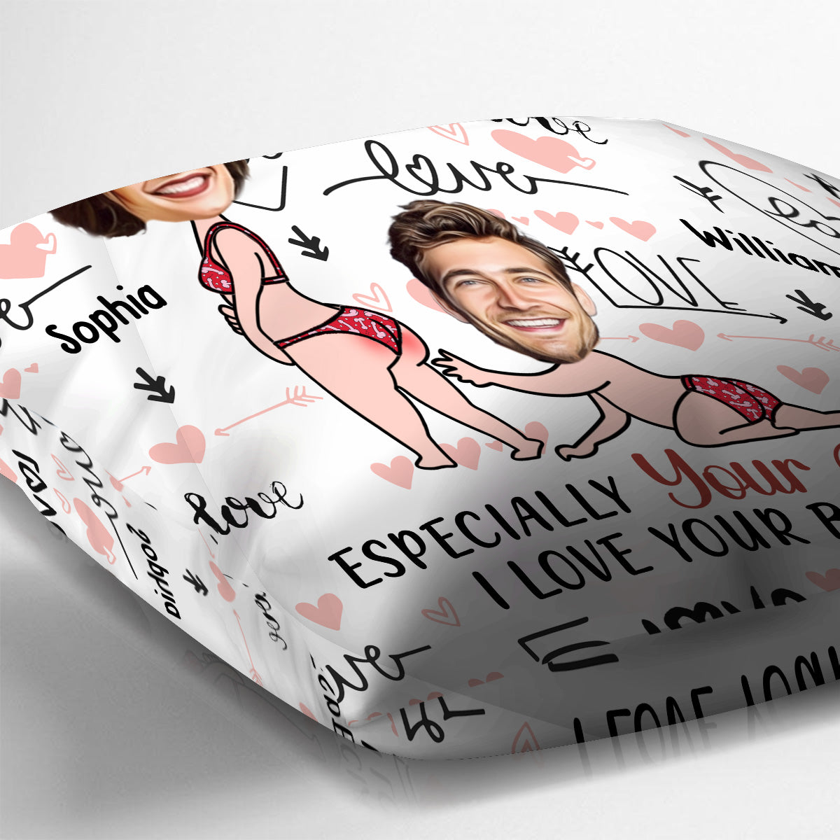 Je t'adore et j'aime chaque partie de toi. Coussin décoratif personnalisé pour couple avec photo à télécharger.