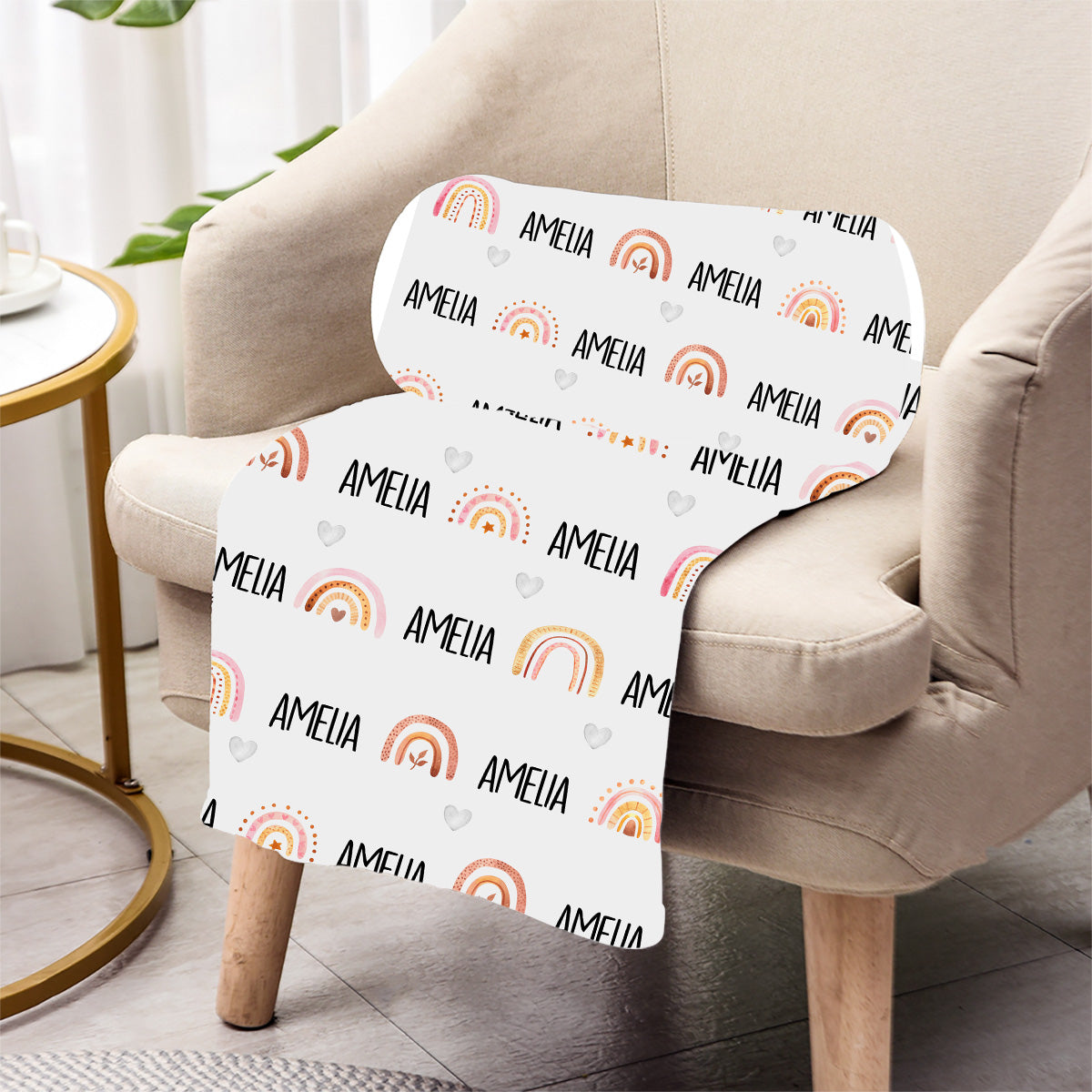 Couverture personnalisée pour nouveau-né - Arc-en-ciel rétro avec nom