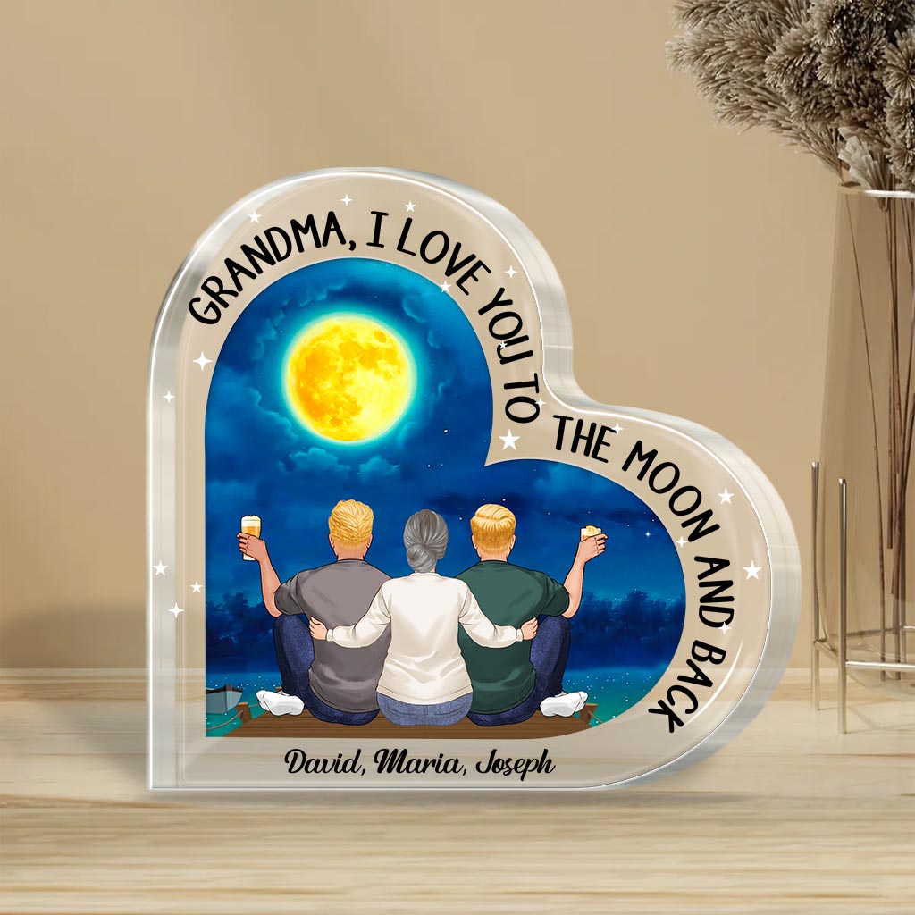 Moon And Back - Gift for mom, grandma - Personalized Custom Shaped Acrylic Plaque