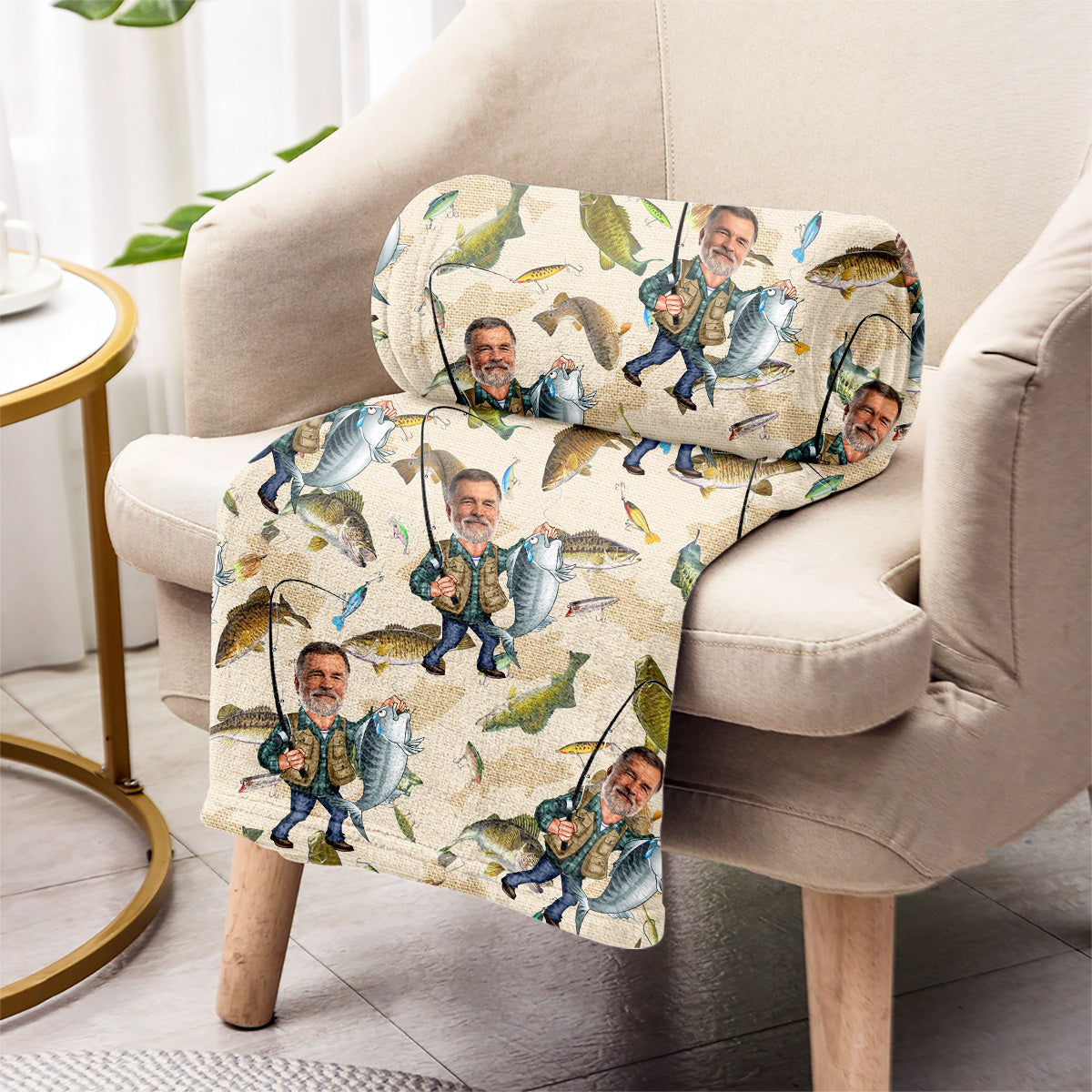 Couverture de pêche personnalisée avec photo humoristique - Motif pêche humoristique