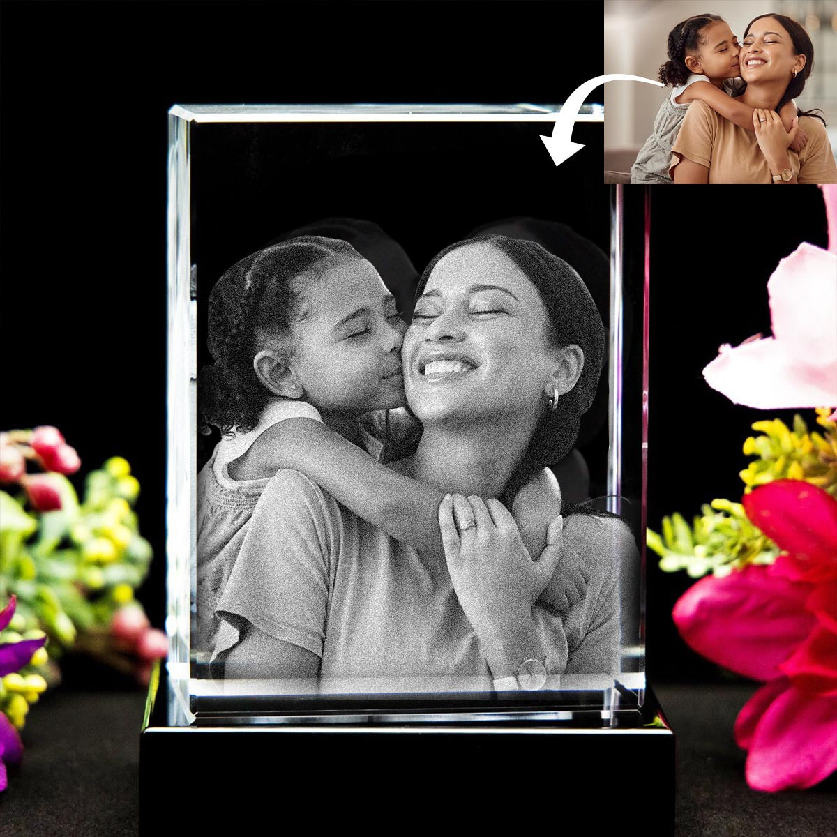 La Belle-Mère - Cadeau pour Belle-Mère - Lampe en cristal cubique 3D gravée au laser et personnalisée