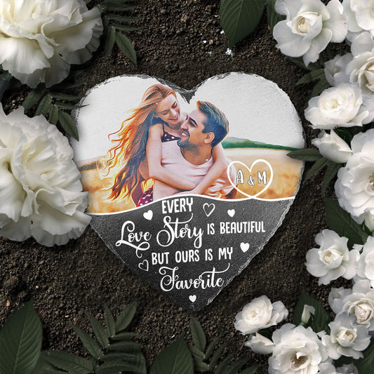 Chaque histoire d'amour est belle - Pierre en forme de cœur personnalisée pour couple