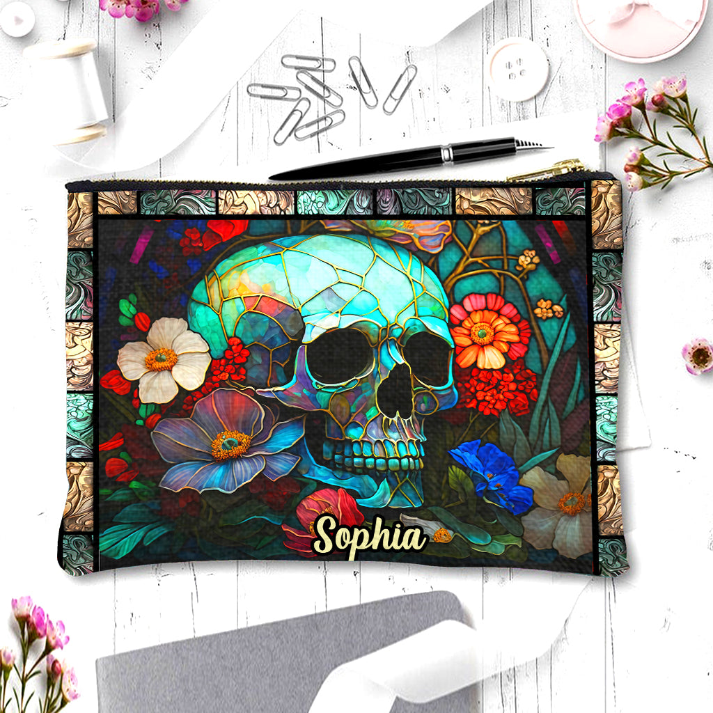 Pochette personnalisée en forme de crâne à motif floral