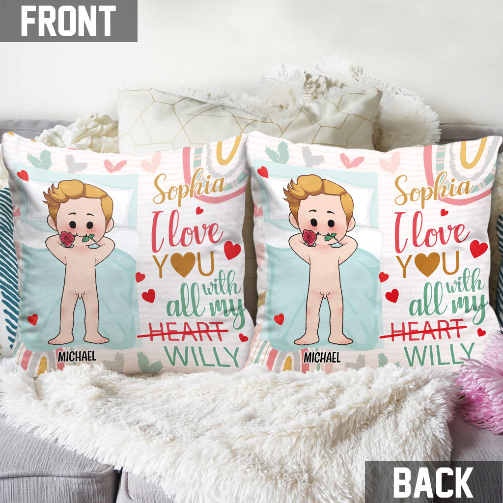 Je t'aime de tout mon cœur - Coussin décoratif personnalisé pour couple
