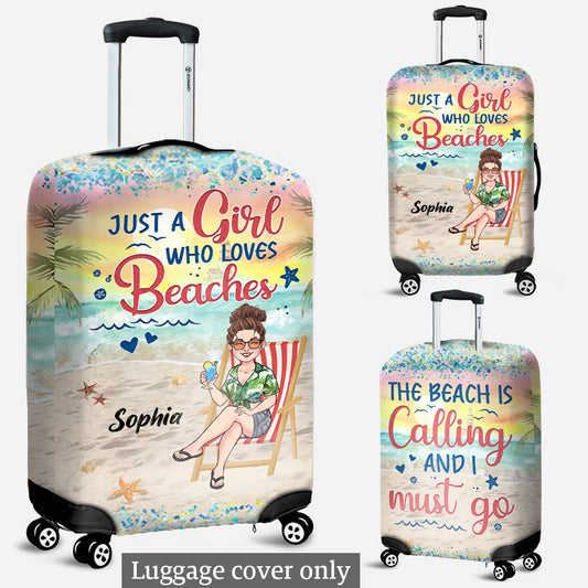 Une fille qui aime la plage - Housse de valise personnalisée pour les amoureux de la mer